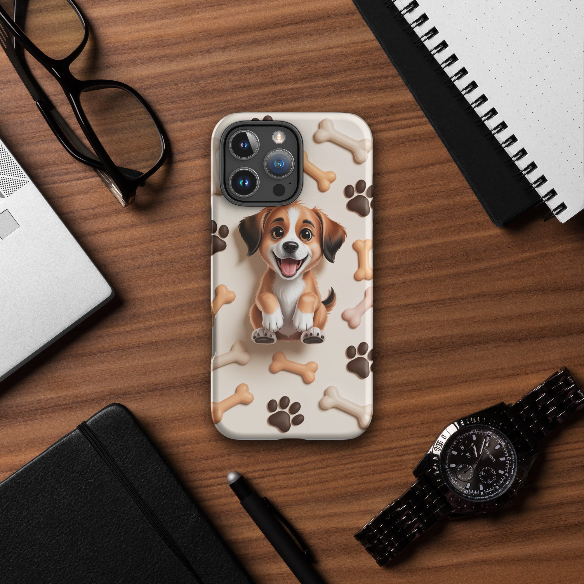 Tough iPhone® Case – Dog, Bone & Paw Print Design